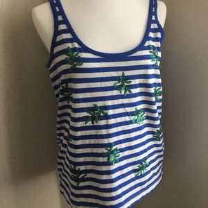 J.Crew Stripped tank top w sequin green leaf S